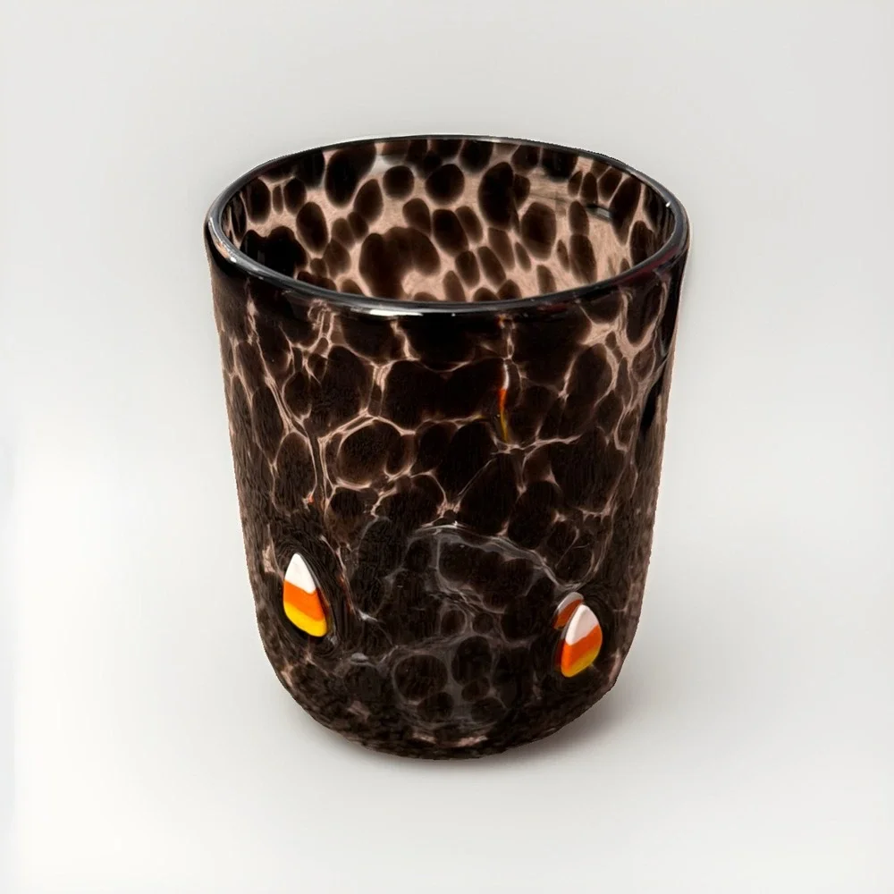Anthropologie  Mystic Icon Juice Glass Candy Corn Black 17 Oz New